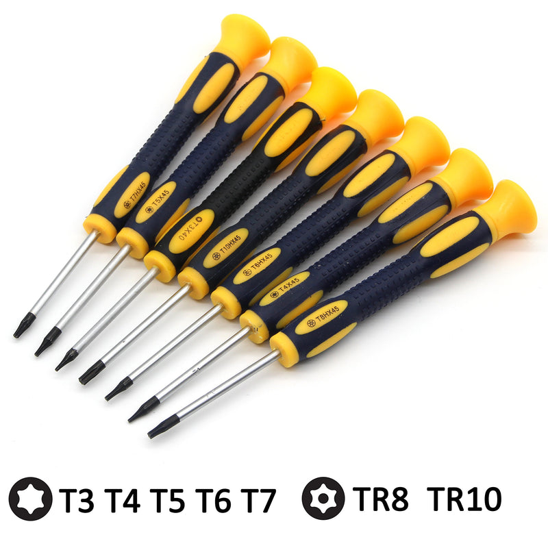  [AUSTRALIA] - Kingsdun 12 in 1 Torx Screwdriver Sets with T3 T4 T5 T6 T7 T8 T10 Star Screwdrivers, Stainless Steel Tweezers & Philip Slotted Magnetic Screwdrivers for Phone/Mac/Computer Repairing 12in1 yellow