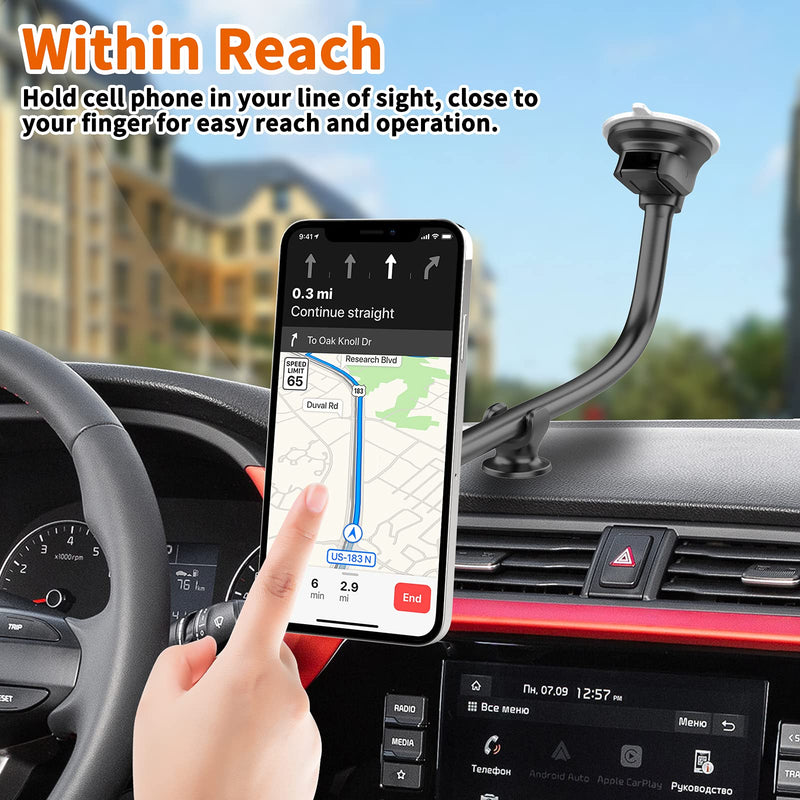  [AUSTRALIA] - Magnetic Phone Car Mount [14-Inch Gooseneck Long Arm Extension], 1Zero Universal Windshield Dashboard Industrial-Strength Suction Cup Car Phone Holder with 6 Strong Magnets, for All Cell Phones iPhone