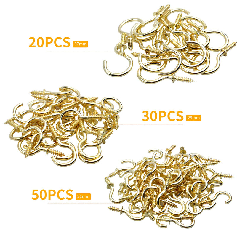 Jdesun 100pcs Gold Metal Ceiling Cups Hooks Screw Hooks Mug Hooks Holde for Indoor and Outdoor Hanging Use(3 Sizes,50pcs 21mm,30pcs 29mm,20pcs 37mm) - LeoForward Australia