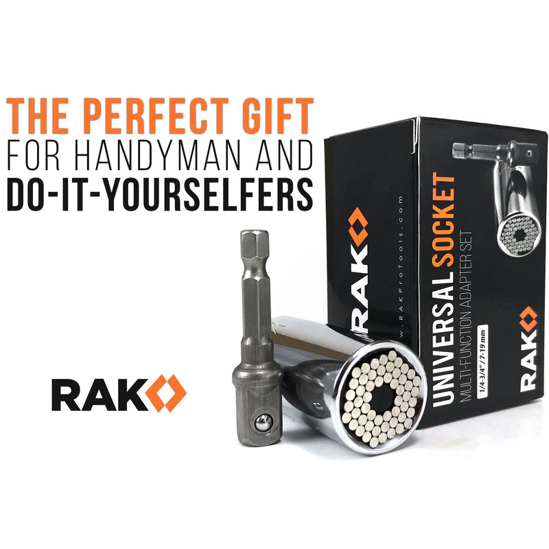  [AUSTRALIA] - RAK Universal Socket Grip (7-19mm) Multi-Function Ratchet Wrench Power Drill Adapter 2Pc Set - Best Unique Tool Gift for Men, DIY Handyman, Father/Dad, Husband, Boyfriend, Him, Women Silver