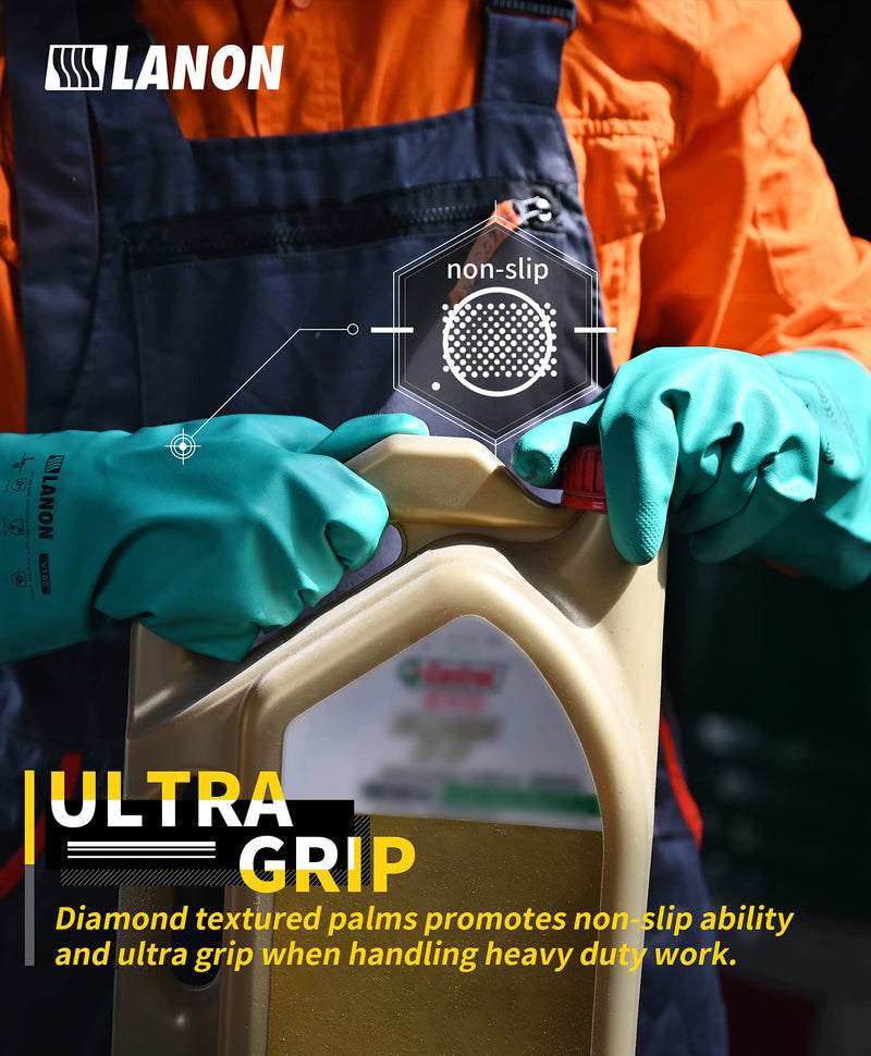  [AUSTRALIA] - LANON 3 Pairs Nitrile Chemical Resistant Gloves, Reusable Heavy Duty Safety Work Gloves, Acid, Alkali & Oil Protection, Non-Slip, Large L/9