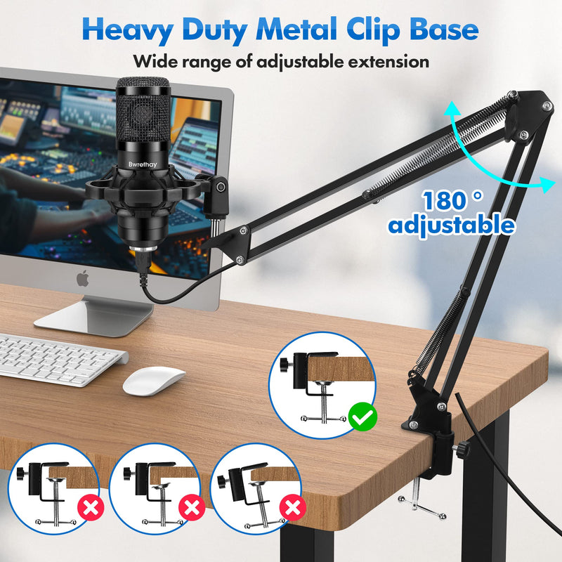  [AUSTRALIA] - USB Microphone,Professional Microphone 192kHz/24Bit Plug & Play PC Computer Microphone Condenser Cardioid Mic Kit with Adjustable Boom Arm Stand Shock Mount,for Podcast,Streaming,Studio Recording