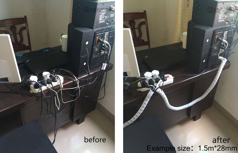  [AUSTRALIA] - Chengsi Cable Management Sleeve Organizer 118Inch Cord Wire Wrap Coiled Tube Cable Sleeve for Home Office PC TV White 118.1inch*0.62inch