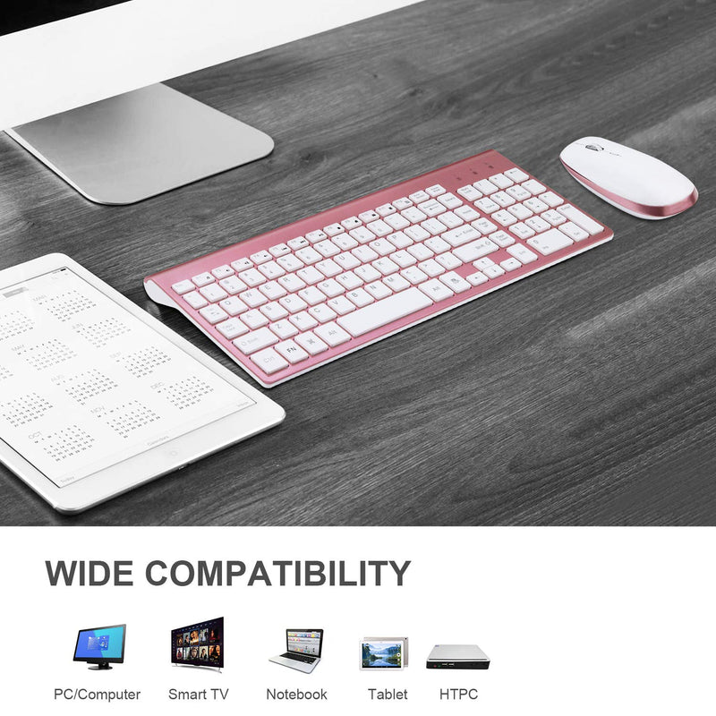 Wireless Keyboard and Mouse Combo, 2.4G USB Compatible with MAC PC Laptop Ultra-Thin Laptop Desktop, Available for Windows Android Mute (Rose Gold) Rose Gold - LeoForward Australia