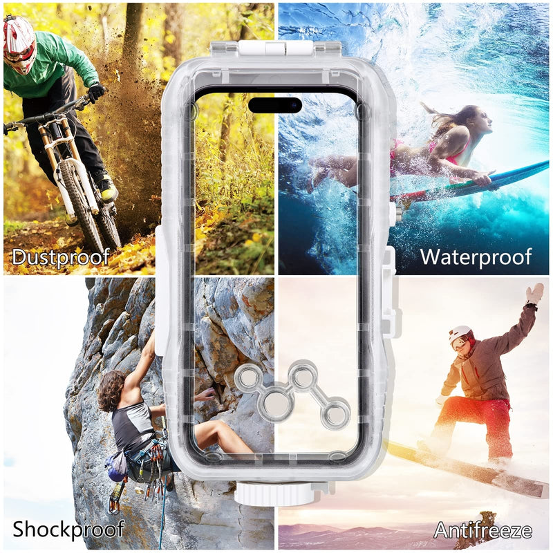  [AUSTRALIA] - PULUZ 40m/130ft Waterproof Diving Case for iPhone 14 Plus / 14 Pro Max / 13 Pro Max / 12 Pro Max / 11 Pro Max, for Surfing Snorkeling Floating Photo Video Taking Underwater Housing Cover White