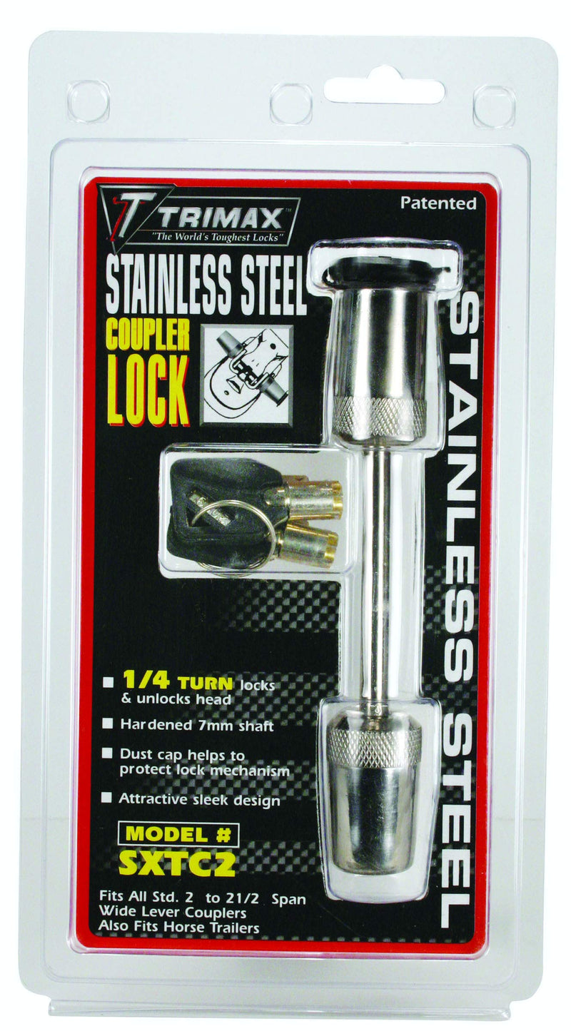  [AUSTRALIA] - Trimax Stainless Steel Coupler Lock (Fits Couplers with Up to 2 1/2" Span) SXTC2, Clam Packaging
