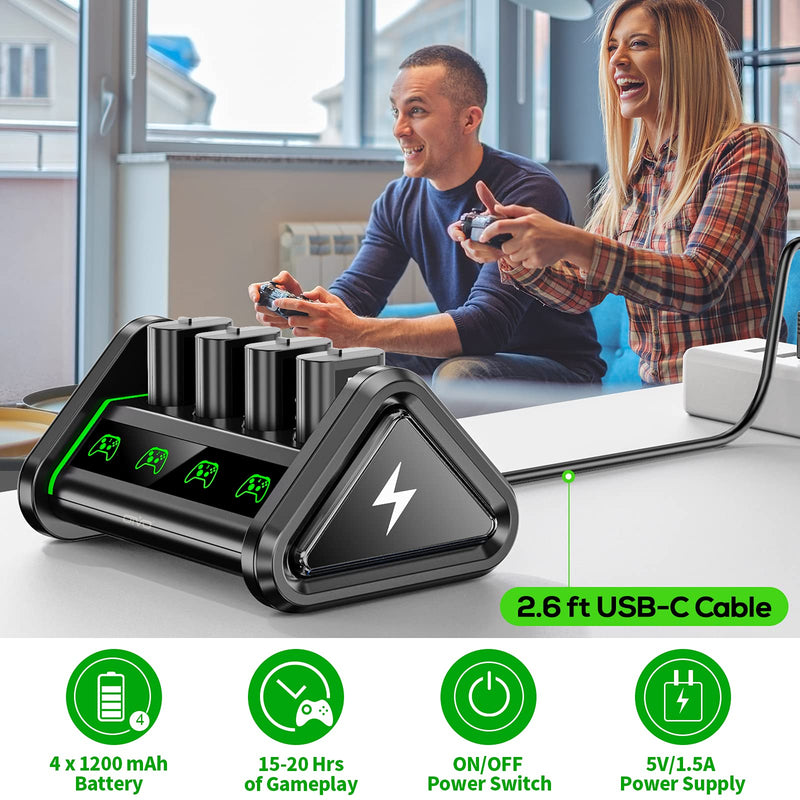  [AUSTRALIA] - OIVO Rechargeable Battery Packs Compatible with Xbox Series X|S/Xbox One X/S/Elite, 4 X 1200 mAh Battery Kit with Charger, Rechargeable Batteries Charger Station with ON/Off Power Switch 4Pack
