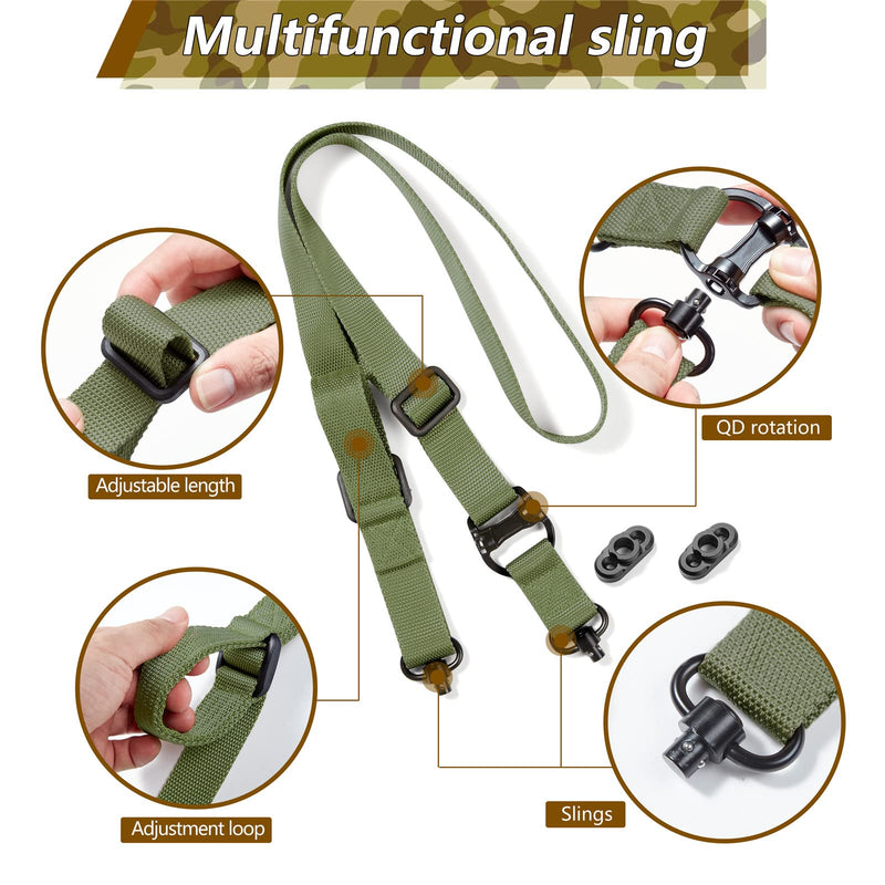  [AUSTRALIA] - Bvgeleat Rifle Sling Two Point Quick Adjustment Rifle Sling QD Sling Swivel Joint Mlok Rail Button Quick Release Sling Attachment. Green