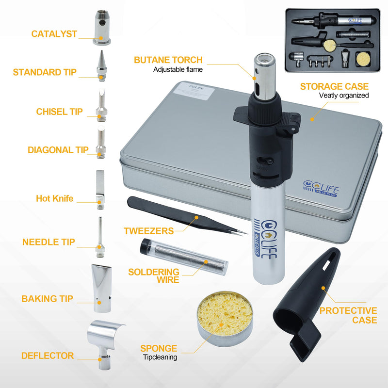  [AUSTRALIA] - CCLIFE soldering iron set gas soldering iron 13 butane soldering iron with flux soldering wire soldering set for soldering, hot cutting, welding, pyrography, wood engraving, jewelry making (upgrade) upgrade