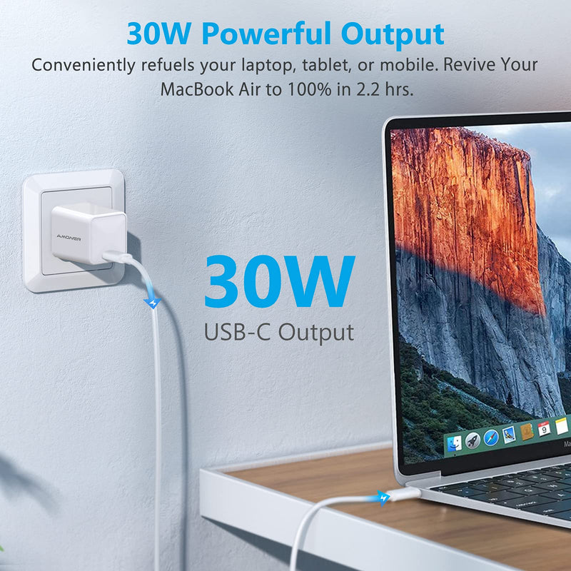  [AUSTRALIA] - USB C Charger 30W, PD 3.0 Fast Charger USB Foldable Wall Charger Power Adapter for iPhone 14/13/12/11/Mini/Pro Max, Google Pixel 6/Pro, MacBook, Pad Pro, AirPods, Galaxy S22 Ultra S21 S20