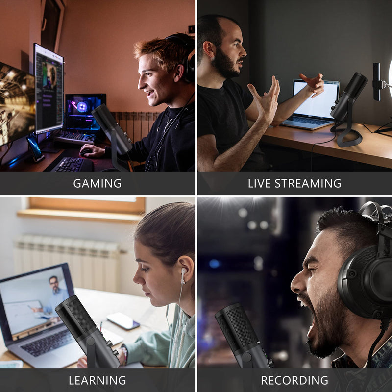  [AUSTRALIA] - USB Computer Microphone, PALOVUE Condenser Microphone for PC, Gaming, Podcast, with Noise Cancelling Instant Mute, Volume Control, Headphone Output Streaming Mic for Recording Vocals YouTube