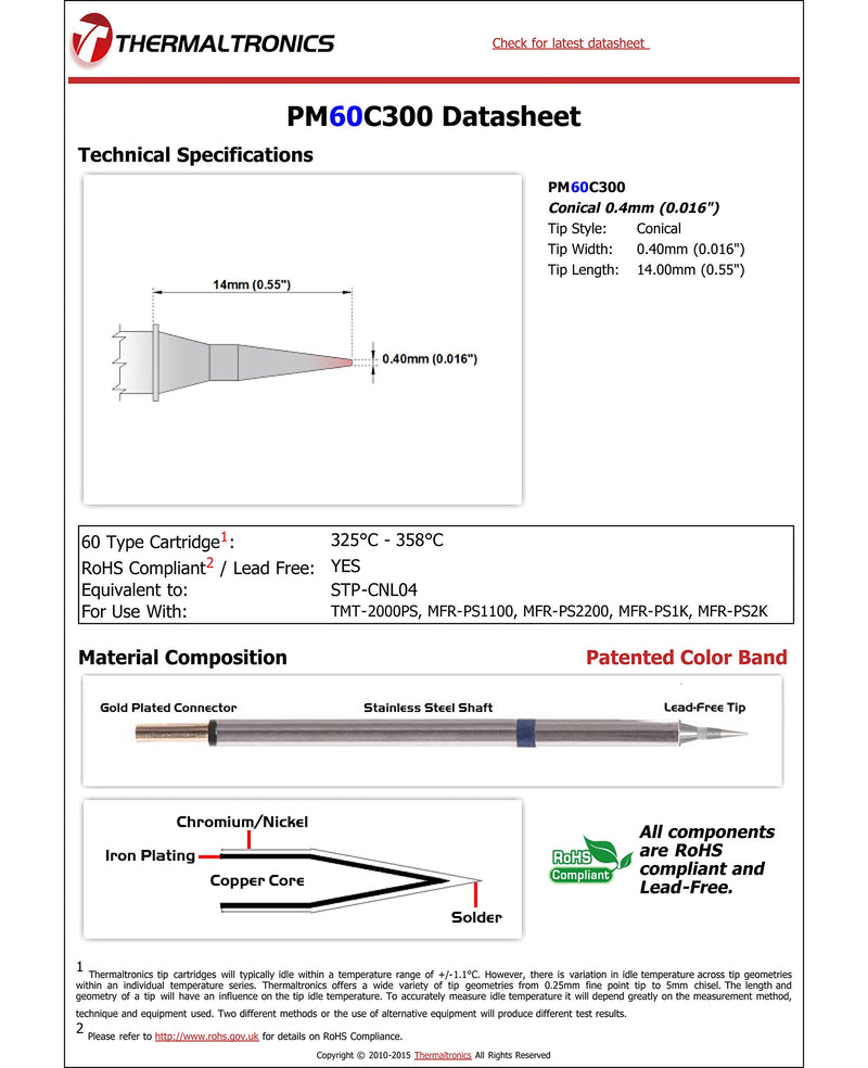  [AUSTRALIA] - Thermaltronics PM60C300 Conical 0.4mm (0.016in) interchangeable for Metcal STP-CNL04