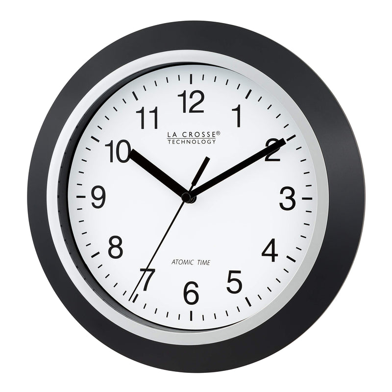 La Crosse Technology WT-3102B 10-Inch WWVB Self-set Analog Wall Clock and automatic DST reset,Black/silver - LeoForward Australia