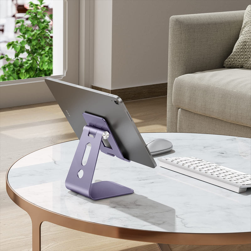  [AUSTRALIA] - Adjustable Tablet Stand for Desk, Upgraded Longer Arms for Greater Stability, OMOTON T2 Tablet Holder with Hollow Design for Bigger Sized Phones and Tablets Such as iPad Pro/Air/Mini, Purple