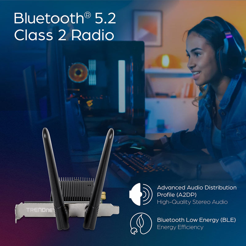  [AUSTRALIA] - TRENDnet AX3000 Wireless Dual Band & WiFi 6 PCIe Adapter, Bluetooth 5.2 Class 2, 2401 Mbps Wireless AX, 600 Mbps Wireless N Bands, Windows 10, Supports Up to WPA3 WiFi Connectivity, Black, TEW-907ECH
