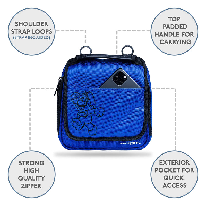  [AUSTRALIA] - Nintendo 3DS Carrying Case Compatible With Nintendo Switch, 2DS, 3DS, 3DS XL, DS, DS XL, DS Light Handle & Shoulder Strap Traveling Carry Case With Hard Zipper Blue Officially licensed