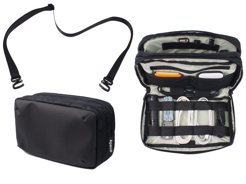  [AUSTRALIA] - Travel Electronic Organizer with Removable Shoulder Strap, 2-in-1 Tech Pouch Case & Sling Bag for EDC Essentials, Cable, Charger, Card, Hard Drive, USB Hub, Phone, Everyday Accessories Carrying