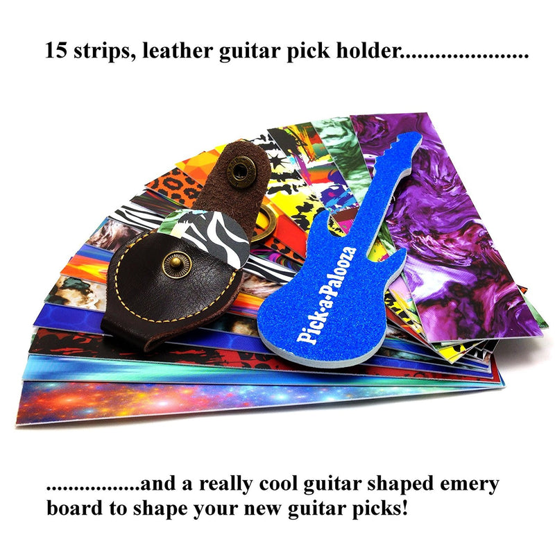 Pick-a-Palooza DIY Guitar Pick Punch with Leather Key Chain Pick Holder, 15 Pick Strips and a Guitar File - Black/Black - LeoForward Australia