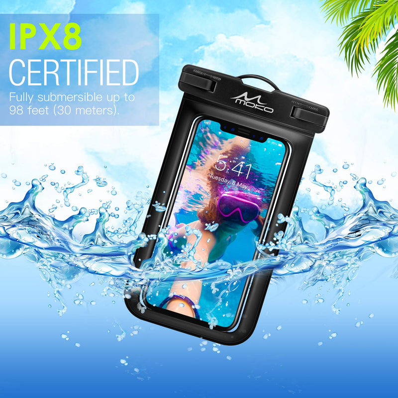  [AUSTRALIA] - MoKo Waterproof Phone Pouch Holder [2 Pack], Underwater Phone Case Dry Bag with Lanyard Compatible with iPhone 13/13 Pro Max/iPhone 12/12 Pro Max/11 Pro Max, X/Xr/Xs Max, Samsung S21/S10/S9/S8 Plus Black+Black