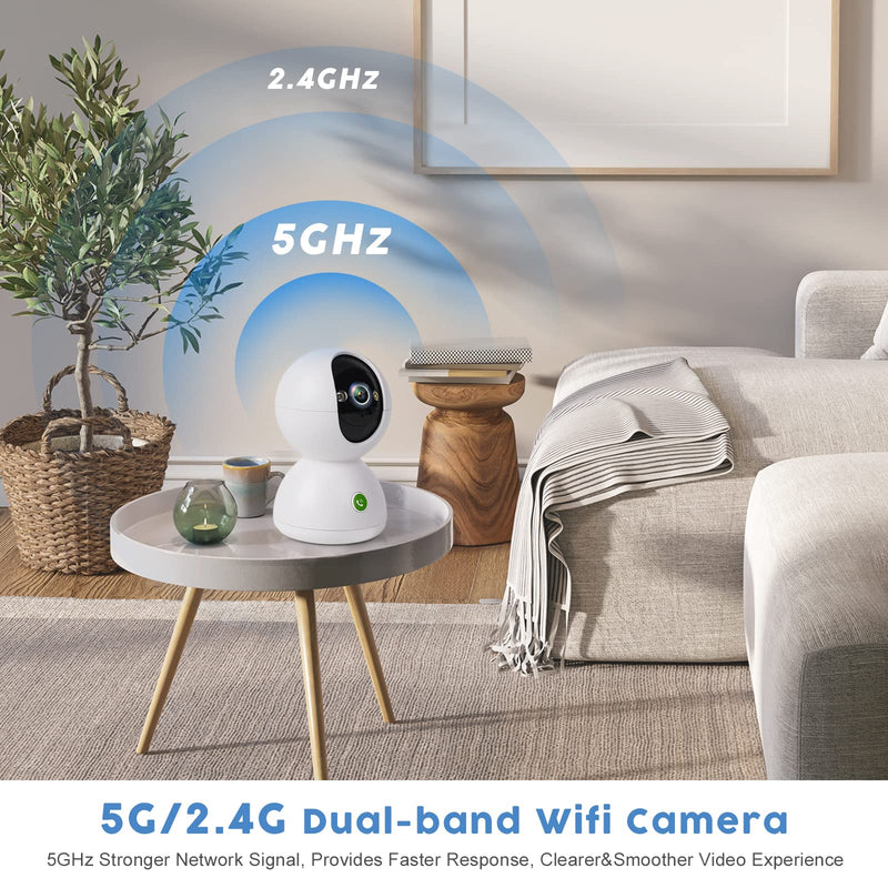  [AUSTRALIA] - 2.5K 5GHz & 2.4GHz Indoor Security Camera Wireless,Pet Camera for Home Security for Baby/ Cat /Dog, 7/24 Motion Tracking,Spotlight & Siren Alarm ,One Click to Call(64GB Included)
