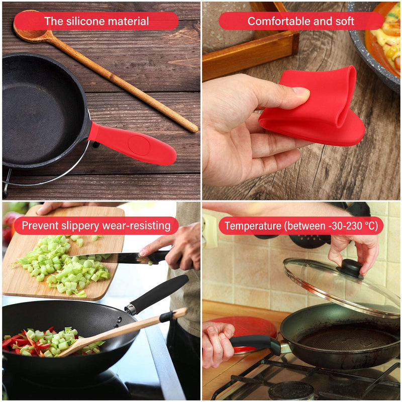 [AUSTRALIA] - Silicone Hot Handle Cover, Potholder for Cast Iron Skillet, Rubber Heat Resistant Pot Handle Sleeve, Heat Protecting for Pans, Griddles, Metal and Handles (Black and Red) Black and Red