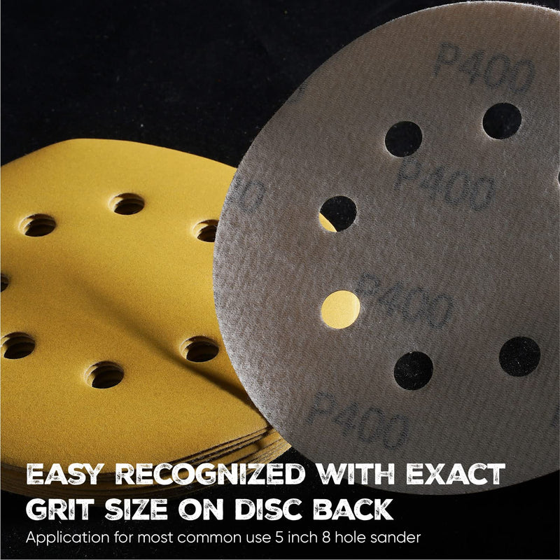 [AUSTRALIA] - 5 Inch 400 Grit Sanding Disc, 8 Hole Hook and Loop Aluminum Oxide Sanding Discs for Disc Sanders & Orbital Sanders - 50 Pack 50 Pack (400 Grit)