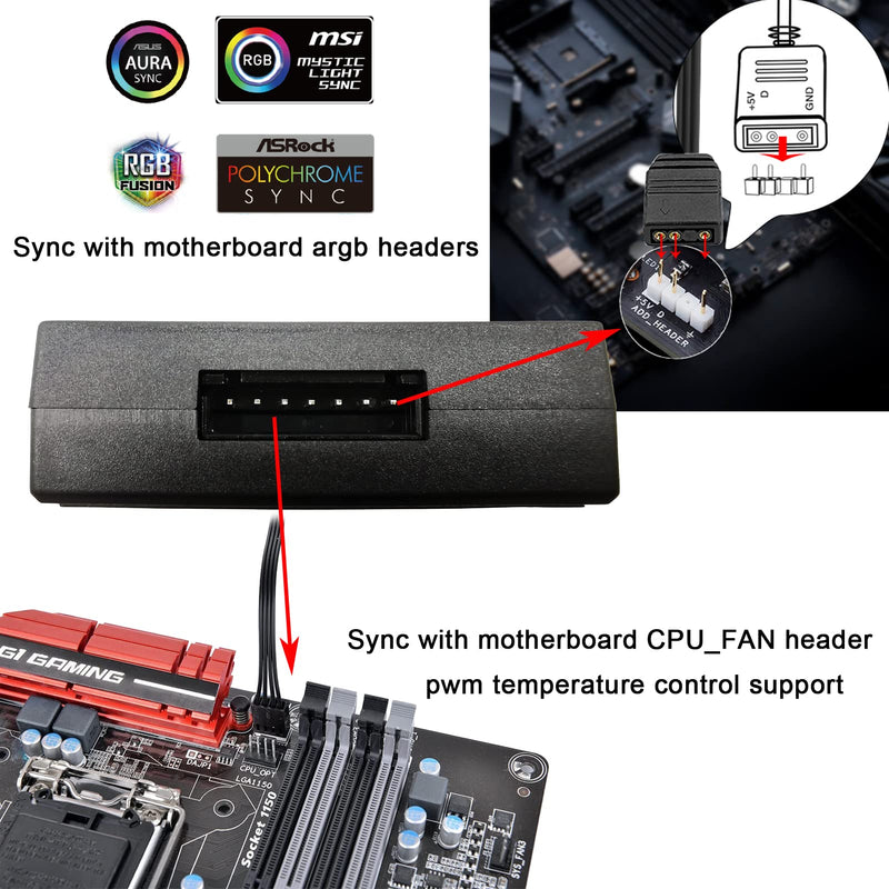  [AUSTRALIA] - Airgoo PWM ARGB Fan Hub, 8 Fan Ports with pwm Temperature Control sync with Motherboard, 8 Addressable RGB LED Ports for 5V 3-pin Aura SYNC, Gigabyte RGB Fusion, MSI Mystic Light Sync, Sata Powered