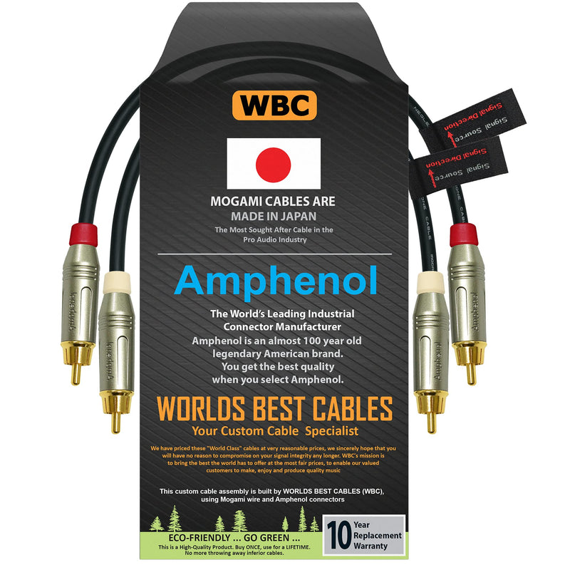  [AUSTRALIA] - WORLDS BEST CABLES 0.5 Foot – Directional Quad High-Definition Audio Interconnect Cable Pair Custom Made Using Mogami 2534 Wire and Amphenol ACPR Die-Cast, Gold Plated RCA Connectors