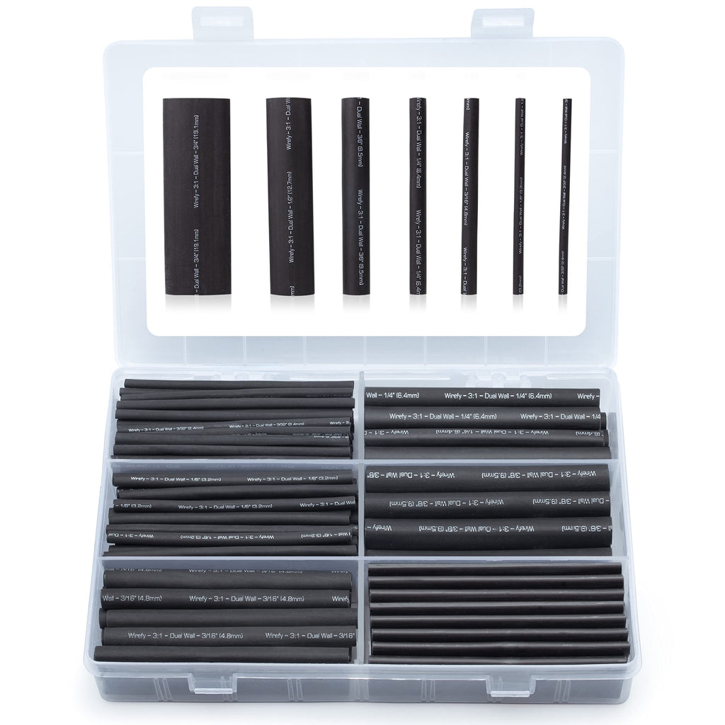  [AUSTRALIA] - Wirefy Polymer, Heat Shrink Tube Set with Adhesive - 3:1 Shrink Ratio, Double-Walled Heat Shrink Tube Waterproof - Heat Shrink Tube Black - 180 Pieces