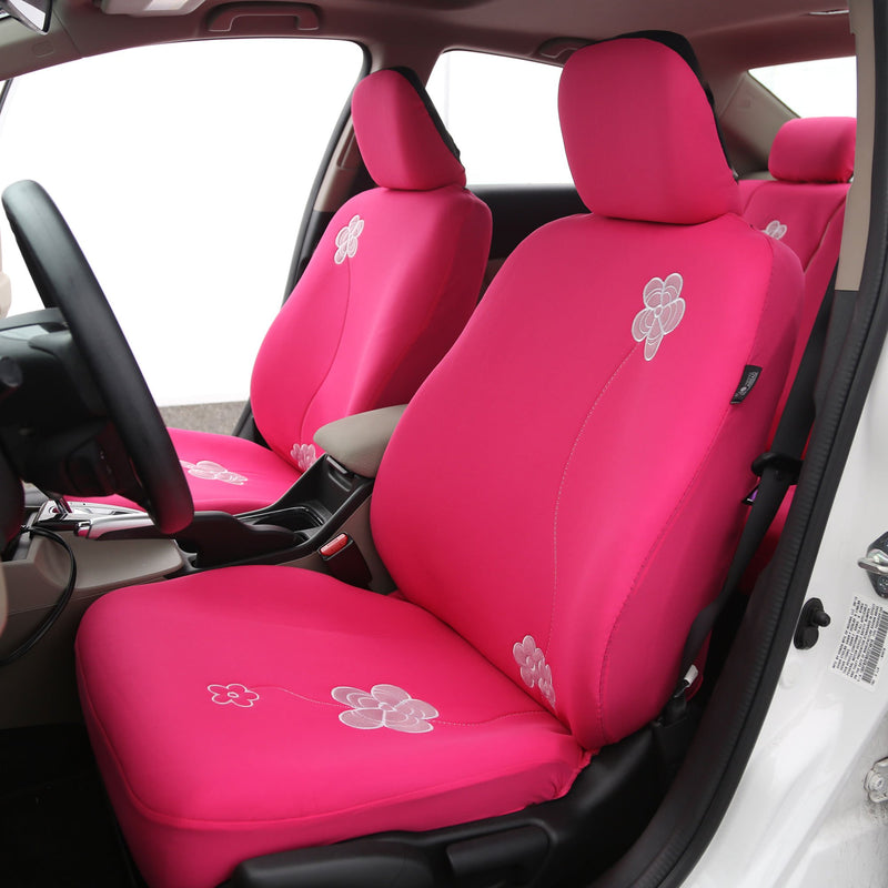 FH Group Seat Cover Flower Embroidery Airbag Compatible Pink Flower Front Set Front Bucket Set - LeoForward Australia