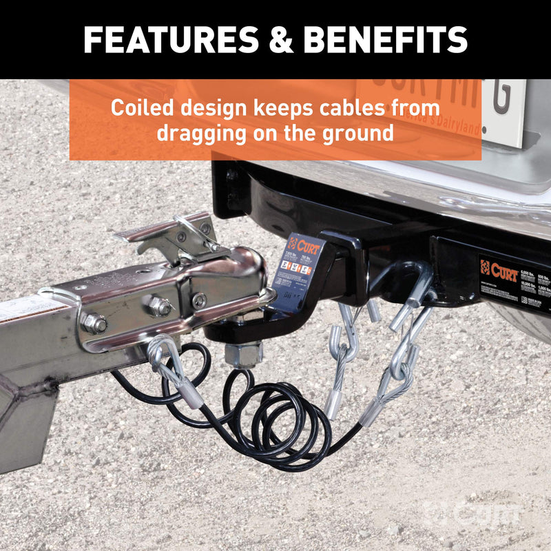  [AUSTRALIA] - CURT 80136 43-7/8-Inch Nylon-Coated Trailer Safety Cables, 3/8-Inch Snap Hooks, 3,500 lbs. Break Strength, 2-Pack