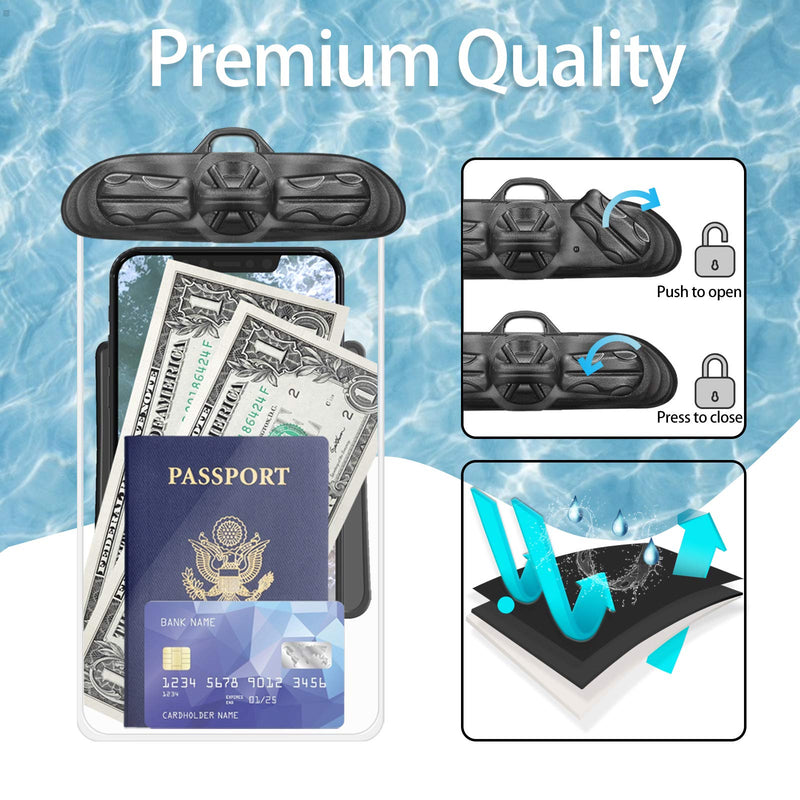  [AUSTRALIA] - Waterproof Phone Pouch - 2 Pack Universal IPX8 Water Proof Cell Phone Pouch Case 7” with Lanyard Dry Bag for iPhone 12 11 Pro Max Samsung LG Underwater Pictures Taking Swimming Kayaking (Transparent) Black