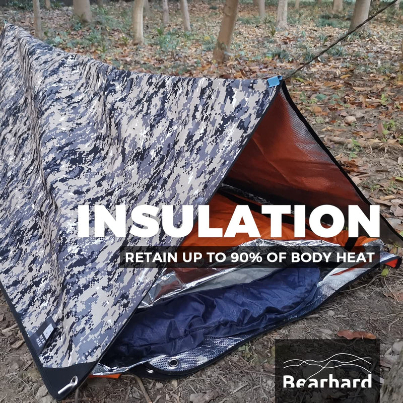  [AUSTRALIA] - Bearhard Heavy Duty Emergency Blanket, Emergency Tarp, Insulated Blanket, Thermal Waterproof Survival Space Blanket for Hiking, Camping Camo