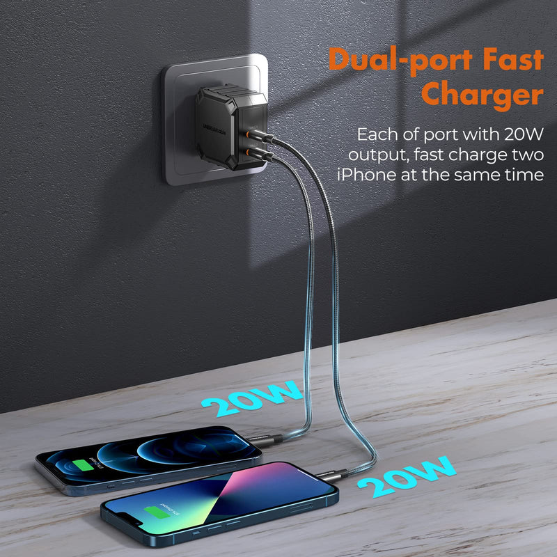  [AUSTRALIA] - Dual USB C Fast Wall Charger Block, UNBREAKcable 40W Type C Fast Charging Adapter [2-Port PD 3.0 20W], UK/EU Plug for Travel, for MacBook iPad Pro, Apple iPhone 14 13 12 11 Pro Max Mini Plus, Samsung