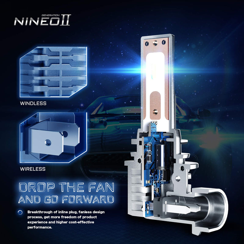 NINEO Fanless H11 LED Headlight Bulbs | Wireless H8 H9 All-in-One Conversion Kit | CREE Chips 10000LM 6500K Cool White - LeoForward Australia