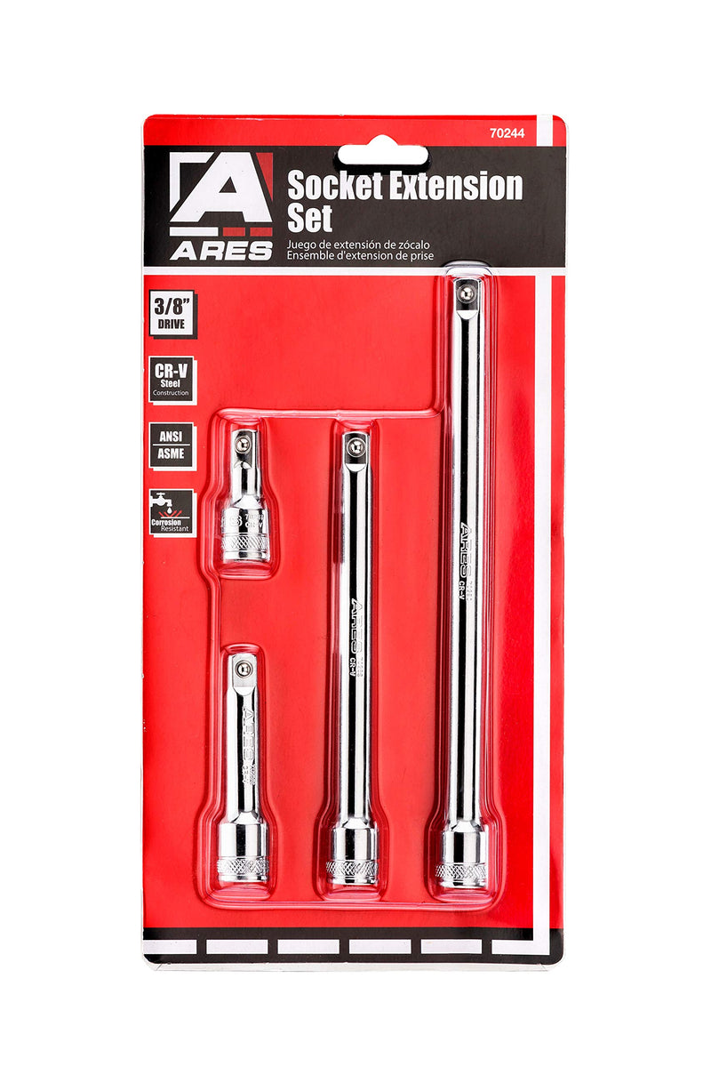  [AUSTRALIA] - ARES 70244-4-Piece 3/8-Inch Drive Socket Extension Set - Includes 1 3/4-Inch, 3-Inch, 6-Inch and 8-Inch Extensions - Premium Chrome Vanadium Steel with Mirror Finish 3/8" Drive