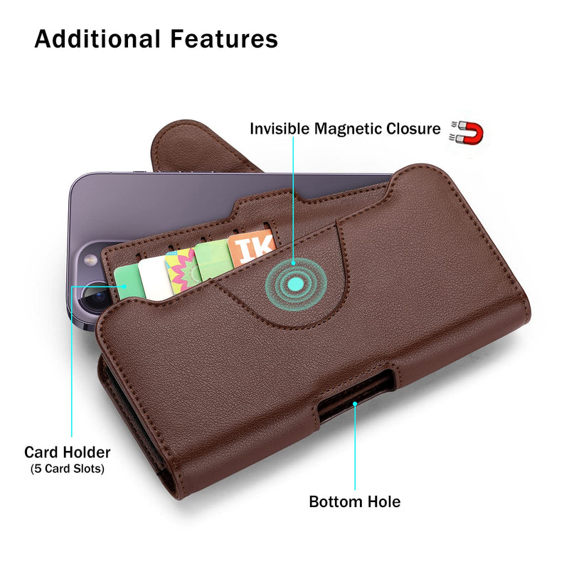  [AUSTRALIA] - nuoku Phone Holster for iPhone 14 13 12 11 Pro Max Series, Phone Belt Holder for S22 Plus/S21 Plus/S20 Plus, Universal Cell Phone Pouch with Separate Card Holder (Brown) Brown