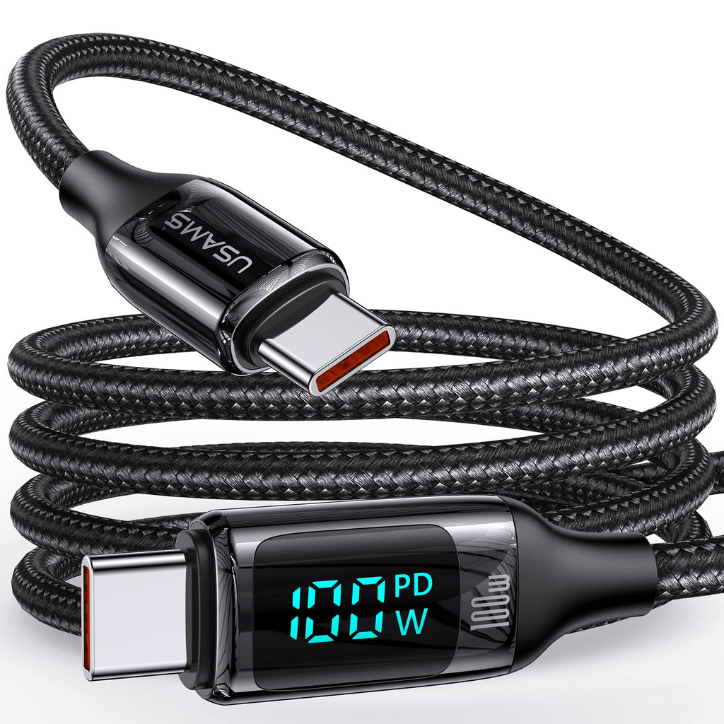  [AUSTRALIA] - Wiredge USB C to USB C Cable 5A PD 100W LED Display Cable 4ft QC5.0 PPS Super Fast Charging Type-C Phone Nylon Braided Charger Cord 480Mbps Data Compatible with iPad MacBook Samsung Galaxy Pixel PS5