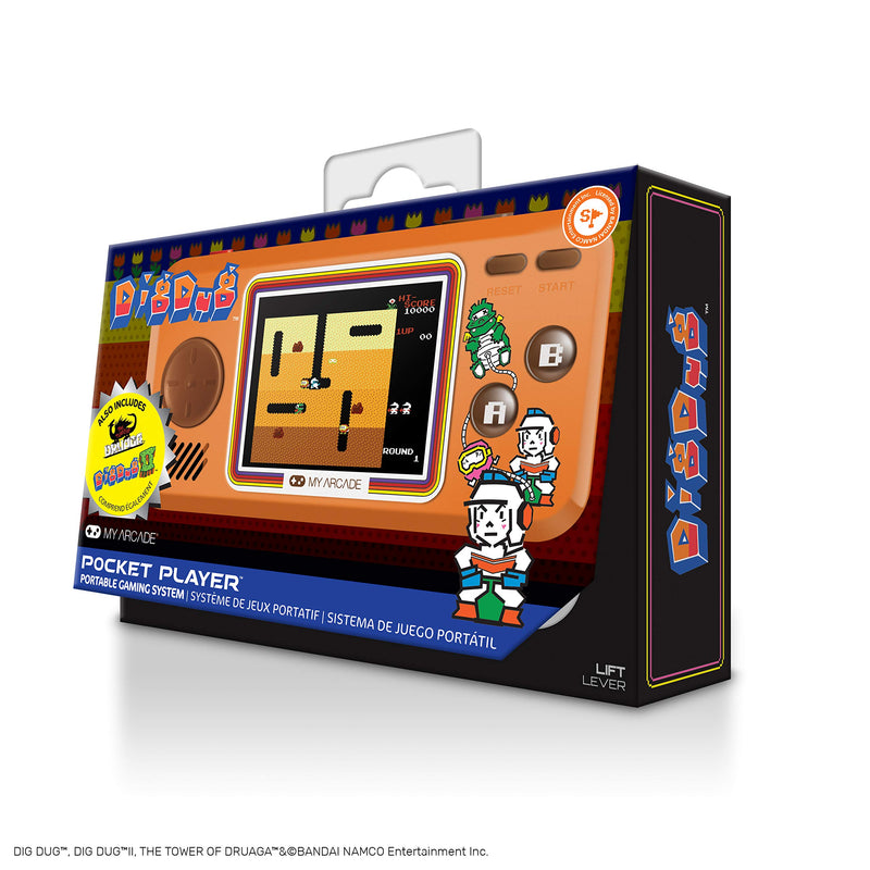  [AUSTRALIA] - My Arcade Pocket Player Handheld Game Console: 3 Built In Games, Dig Dug 1 & 2, Tower of Druaga, Collectible, Full Color Display, Speaker, Volume Controls, Headphone Jack, Battery or Micro USB Powered