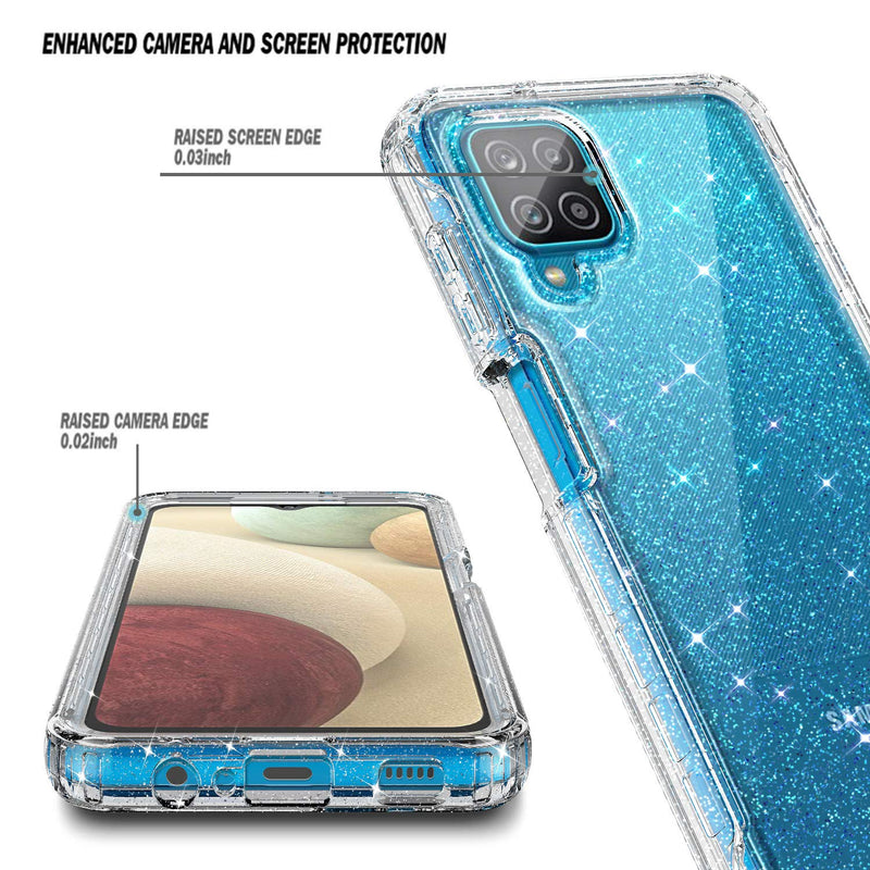  [AUSTRALIA] - NZND Case for Samsung Galaxy A12 with [Built-in Screen Protector], Full-Body Protective Shockproof Rugged Bumper Cover, Impact Resist Durable Phone Case Cover (Crystal Glitter Clear) Crystal Glitter Clear