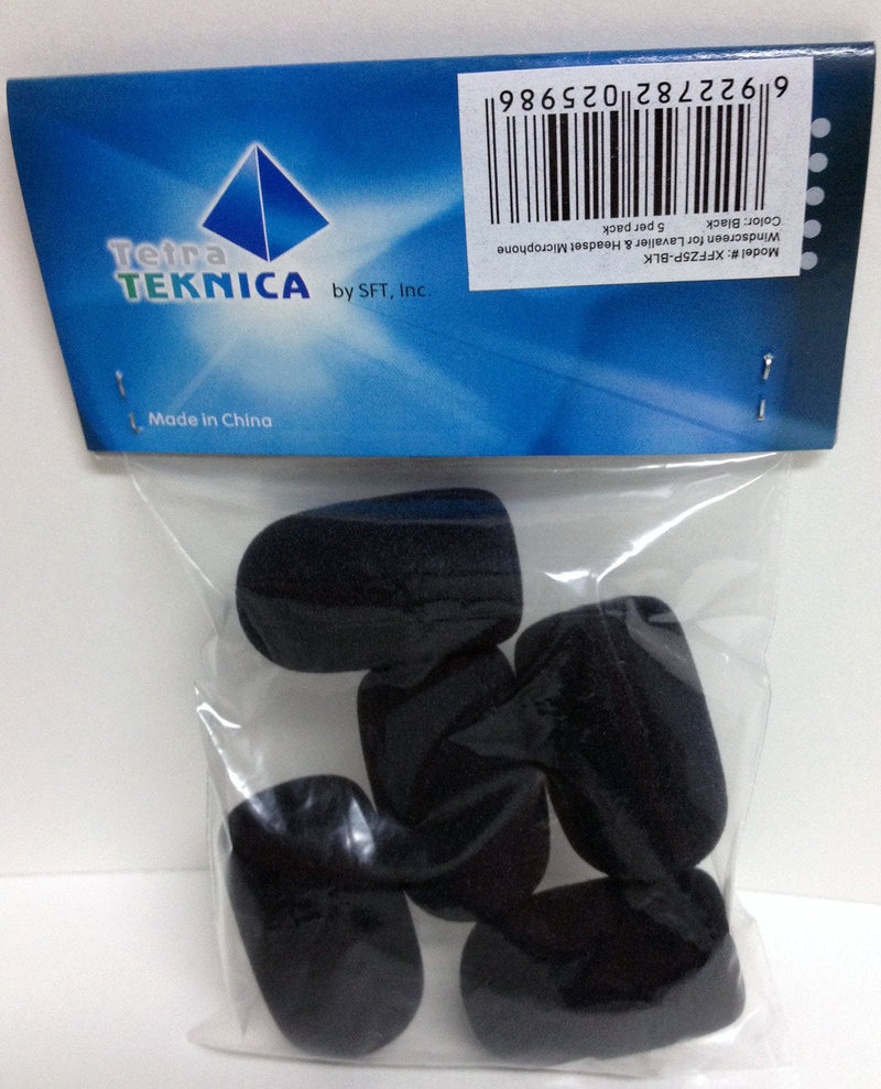  [AUSTRALIA] - Tetra-Teknica XFFZ5P-BLK Lapel & Headset Microphone Windscreen, Color Black, 5-Pack