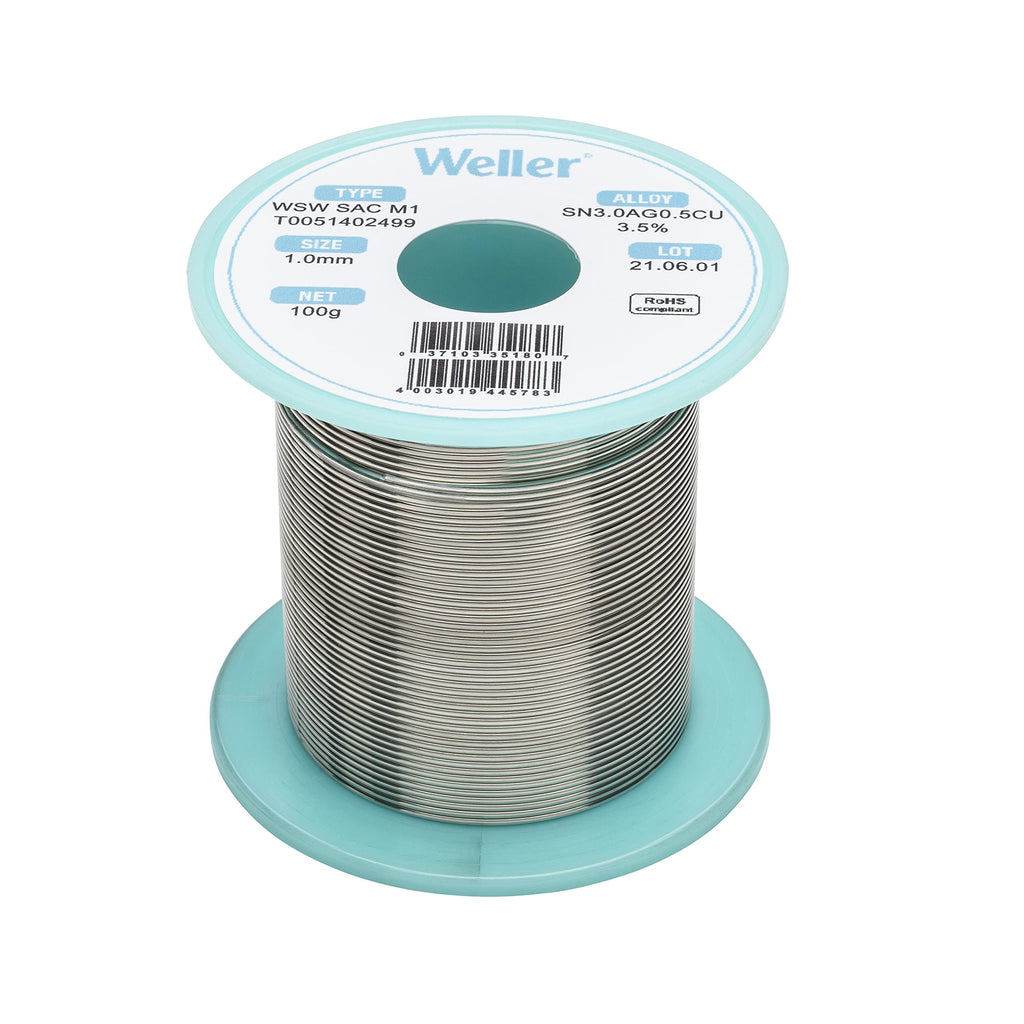  [AUSTRALIA] - Weller WSW SAC M1 (T0051402499) Lead-free soldering wire, Ø 1.0 mm, alloy Sn96.5Ag3Cu0.5, flux content 3.5%, 100 g 1.0 mm, 100g