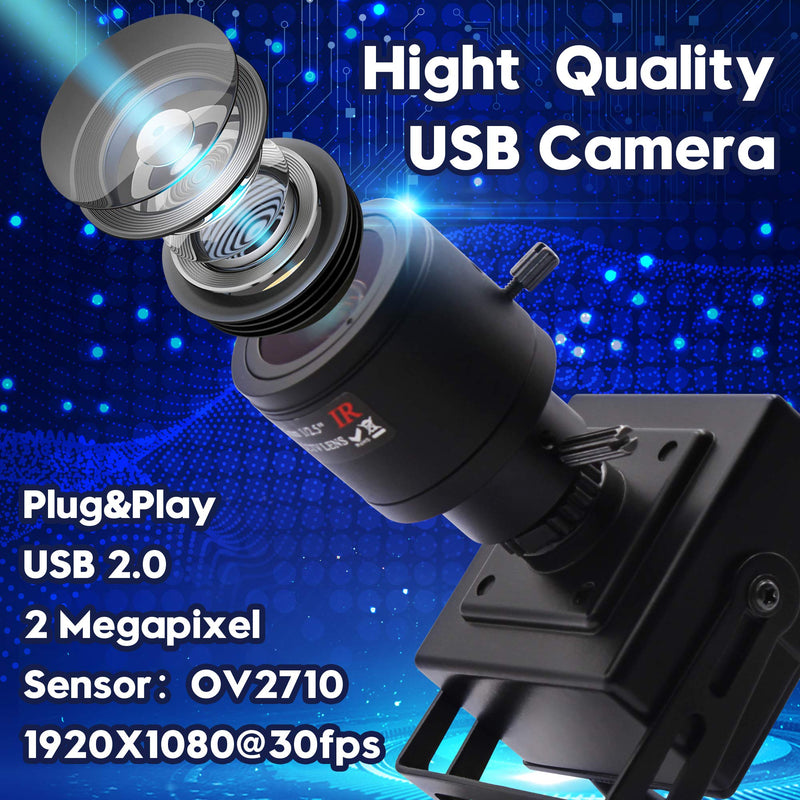  [AUSTRALIA] - 2.8-12mm Varifocal Lens USB Camera High fps Full HD 1080p Web Camera with CMOS OV2710 Image Sensor,640X480@100fps USB2.0 Webcam Manual Zoom&Focus USB with Camera UVC for Use in Linux Windows Android 2.8-12mm varifocal lens