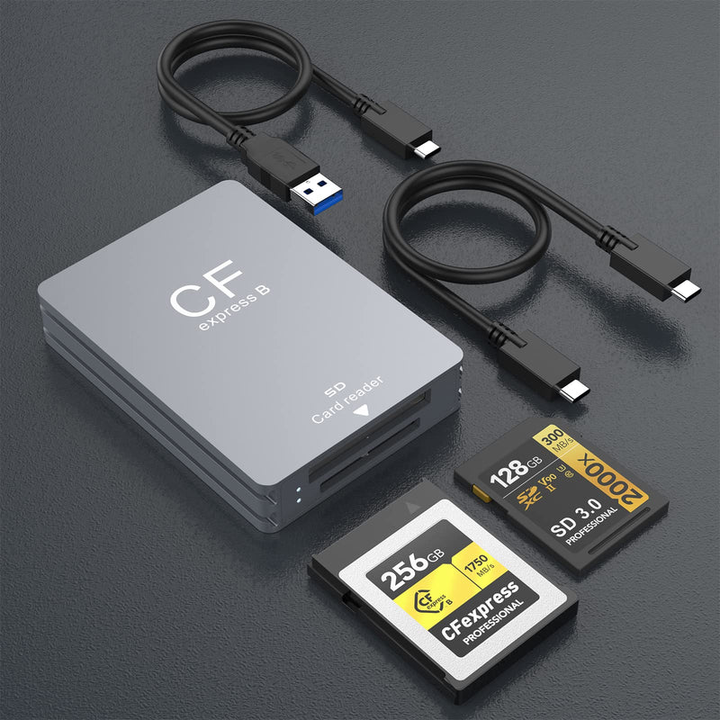  [AUSTRALIA] - CFexpress Type B and SD Dual-Slot Card Reader, USB 3.1 Gen 2 10Gbps CFexpress Reader, Portable CF Express Card Reader Included USB C to USB A/C Cable, Compatible with Windows/Mac/Linux/Android CR347