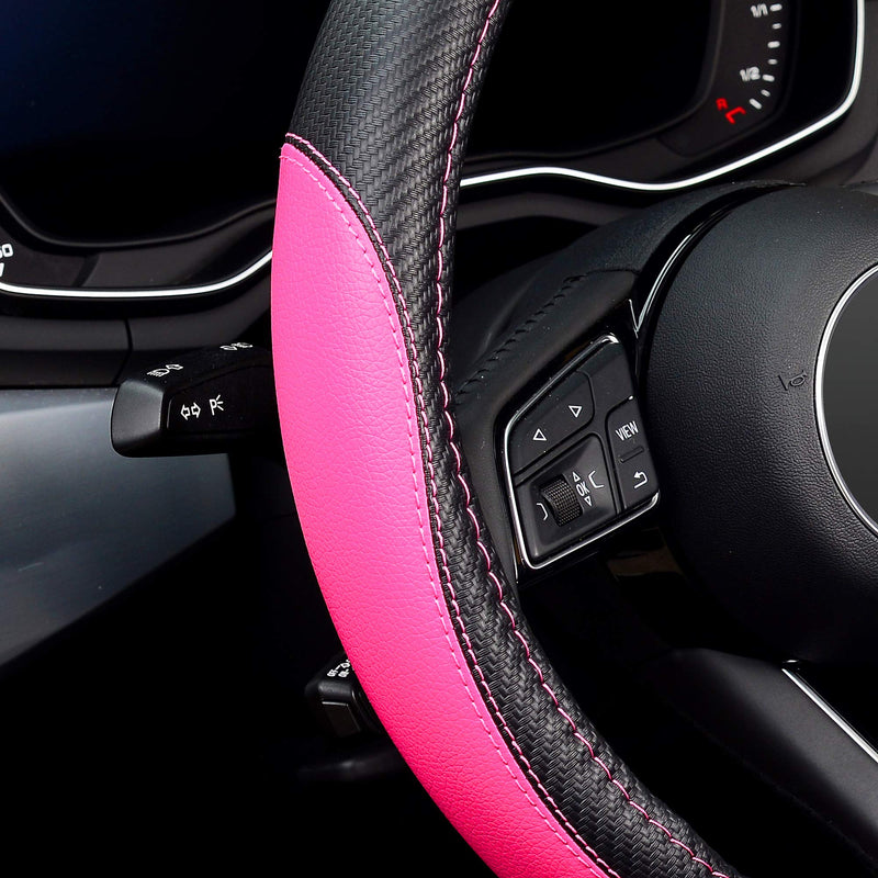  [AUSTRALIA] - LABBYWAY Microfiber Leather Auto Car Steering Wheel Cover,Universal Fit 15 Inch Anti-Slip Wheel Protector (Pink) Pink