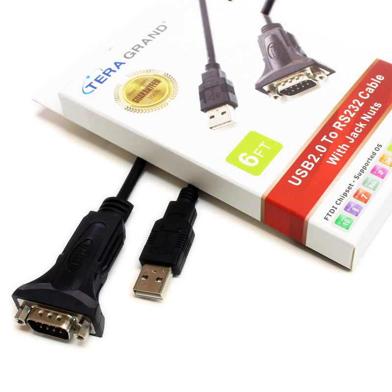 [AUSTRALIA] - Tera Grand Premium USB 2.0 to RS232 Serial DB9 6' Adapter Cable - Supports Windows 10, 8, 7, Vista, XP, 2000, 98, Linux and Mac - Built with FTDI Chipset and Hex Jack Nuts 6 ft