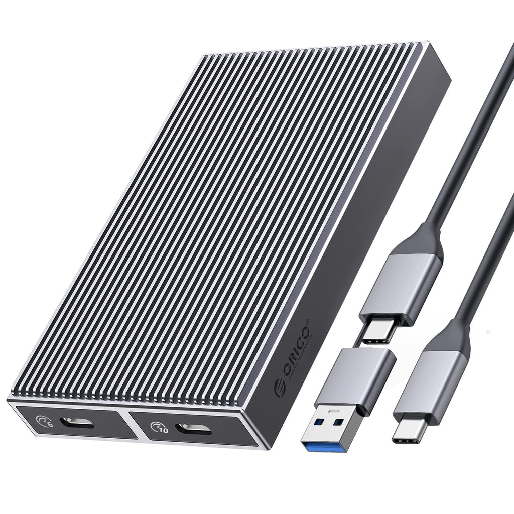  [AUSTRALIA] - ORICO Dual M.2 NVMe SATA SSD Enclosure, USB C to M2 Adapter for M Key PCIe & B+M Key 2230/2242/2260/2280 M.2 SSDs,Tool-Free Installation Aluminum M.2 Reader Support Trim and UASP up to 2x4TB-BM2-2SN Dual M.2 SATA+NVMe