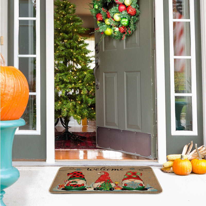  [AUSTRALIA] - Christmas Decorative Doormat Xmas Welcome Christmas Gnome Tomte Mat Non Slip and Washable Winter Doormat Rubber Back Santa Snowflakes Door Mat for Indoor Outdoor, 28 x 17 Inch
