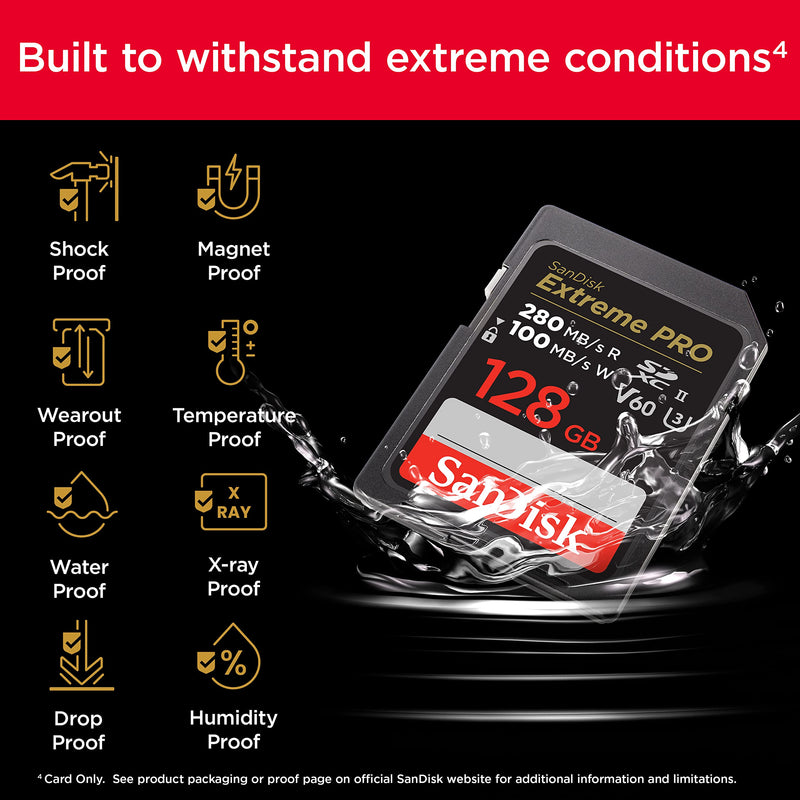  [AUSTRALIA] - SanDisk 128GB Extreme PRO SDXC UHS-II Memory Card - C10, U3, V60, 6K, 4K UHD, SD Card - SDSDXEP-128G-GN4IN Memory Card Only