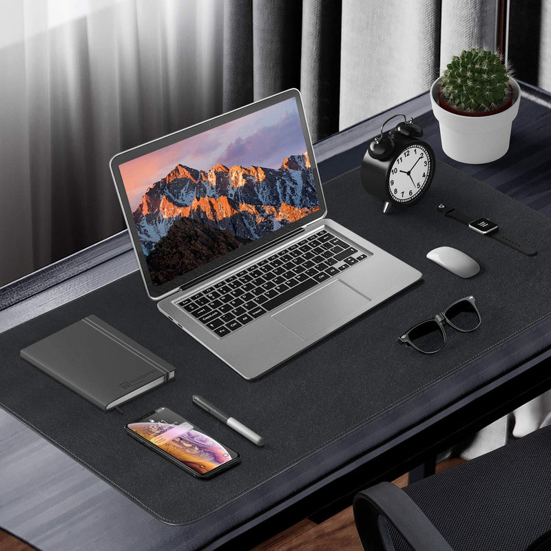 EMINTA Dual Sided Desk Pad, New Upgrade Sewing PU Leather Office Desk Mat, Waterproof Desk Blotter Protector, Desk Writing Mat Mouse Pad (Classical Black, 31.5" x 15.7") Classical Black 31.5" x 15.7" - LeoForward Australia